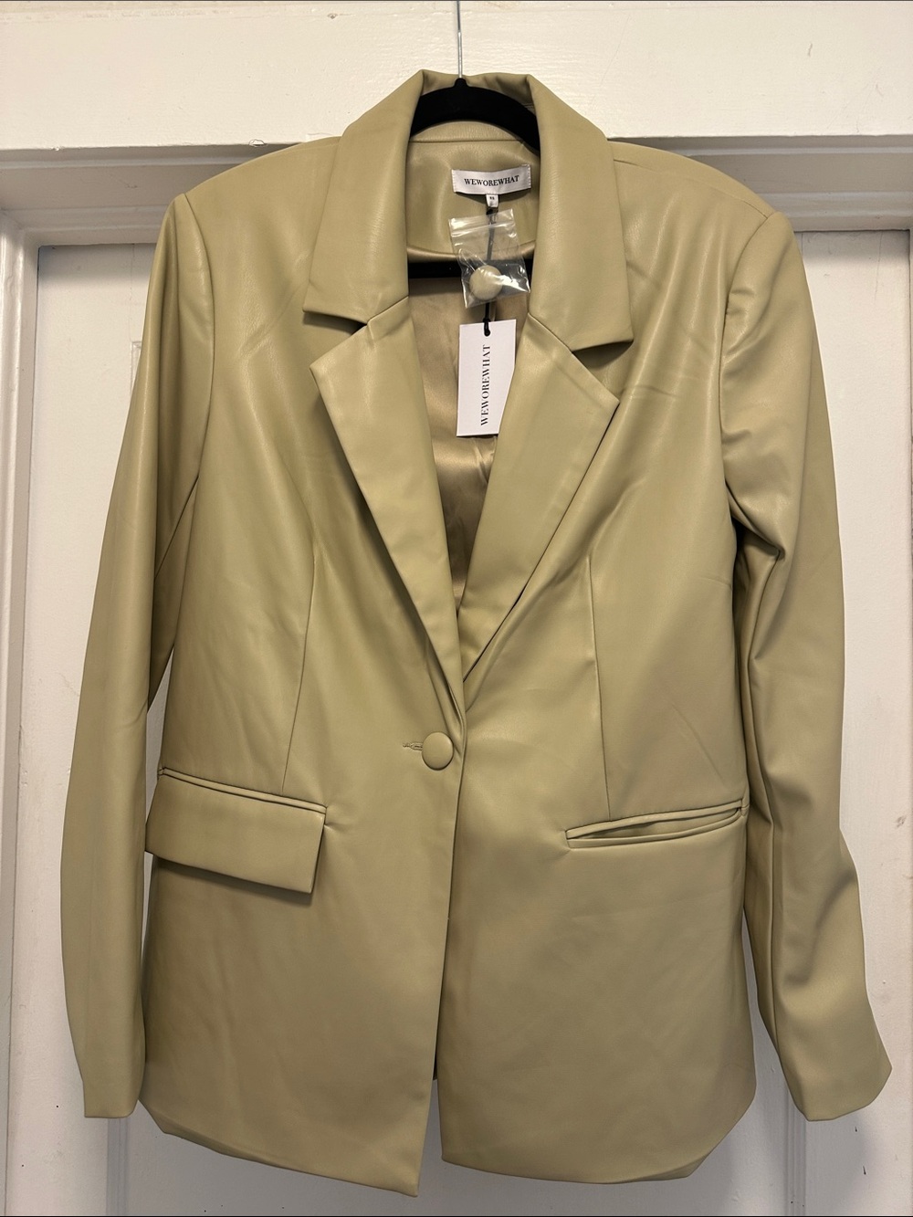 WeWoreWhat Light Olive Faux Leather Blazer